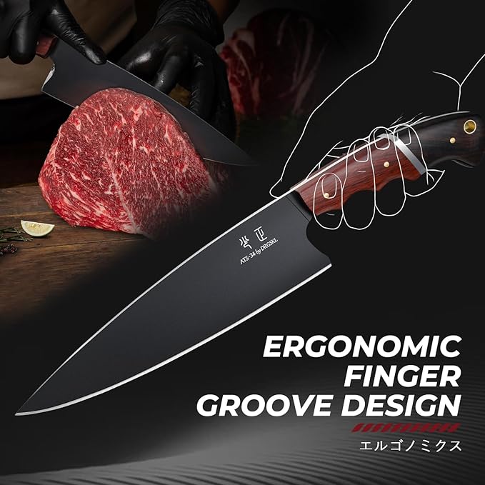 Japanese Chef Knife Set - 3 PCS Kitchen Utility Knife Sets for Cooking Meat Cleaver Knives Set with Full Tang Wooden Handle Gift for Birthday