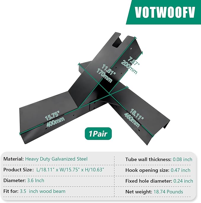 Hammock Stand Bracket KitsHeavy Duty Hammock Bracket for 4 x 4 (Actual:3.5 x 3.5) LumberDIY Hammock Bracket Base - 500LBS Capacity - Black Powder Coated - 2Pack