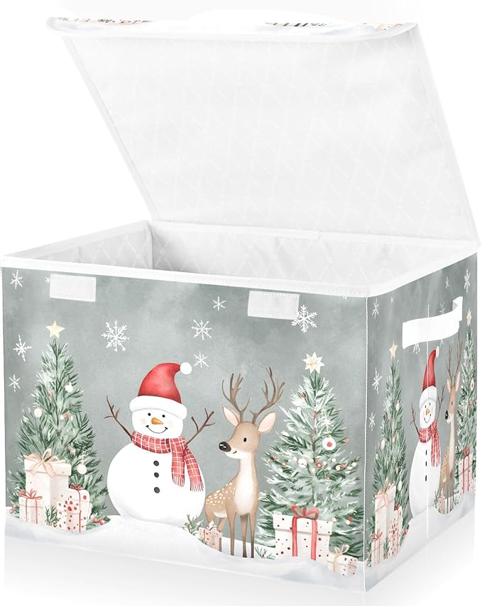 senya Christmas Baskets Collapsible Storage Bins with Lids Snowman Deer Christmas Tree Storage Boxes Clothes Baskets for Organizing