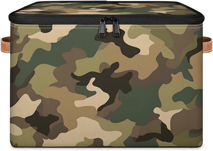 Storage Bins with Lids Brown Green Camo Storage Basket Clothes Organizer with Handles Closet Storage Containers for Clothing Bedding Blanket