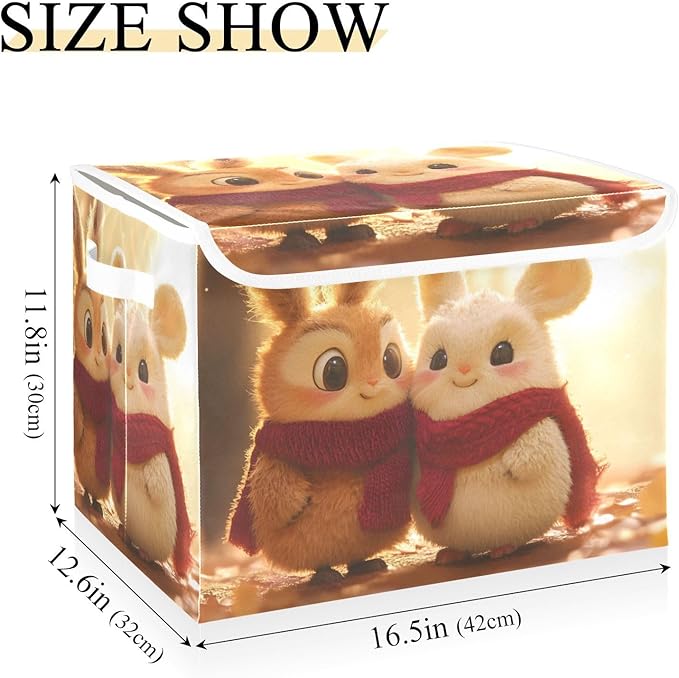 AIXIWAWA Lidded Storage Cube (Love Bunny) Fabric Foldable Closet Bins with Flip Lid and Handles Organizer Basket Container 16.5 x 12.6 x 11.8 IN