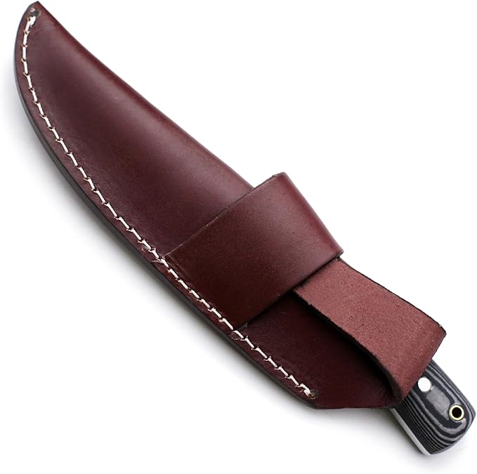 GCS Custom Handmade Black And White Micarta Handle D2 Tool Steel Knife &amp Buffalo Hide Sheath GCS 193