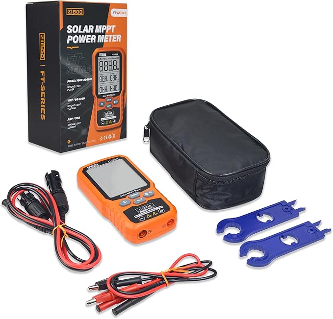 ZIBOO FT-2000W Solar Panel Tester MPPT Meter - 2000W Max Power 150V/35A PV Module Tester for Voc/Isc Open Circuit Voltage &amp Short Circuit Current with Backlight &amp Data Hold