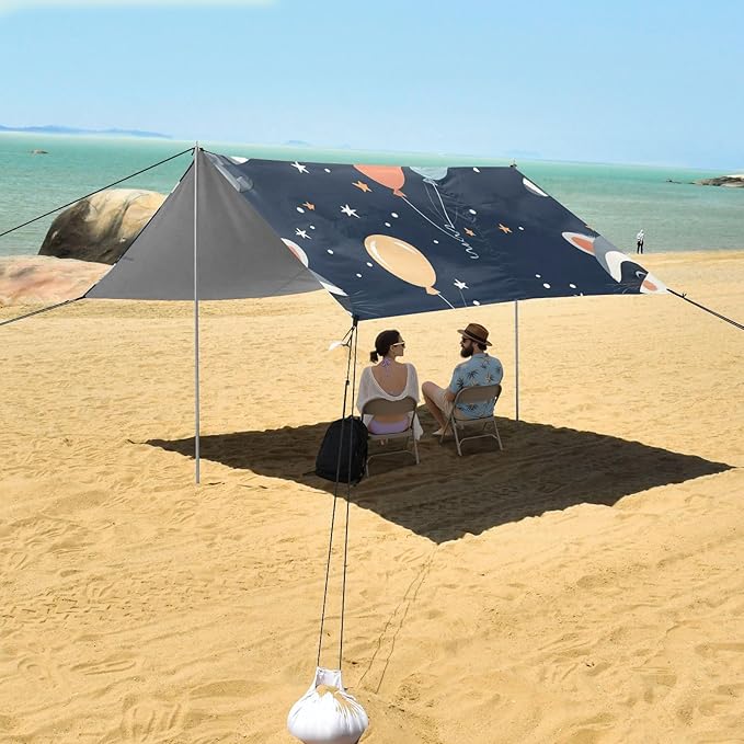 ALAZA Cute Raccoons Balloon Star Beach Tent Sun Shelter Portable Canopy Sunshade for Outdoor Camping Picnics Backyard Fun 10x9 ft