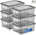 Tribello Bulk Plastic Latching Storage Container Bin With With Lids For Organizing - Tinted - Made in EU (6 Pack 12.5 Quarts)