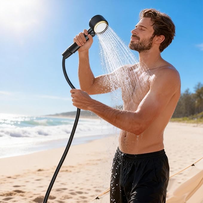Portable Shower Pump 5 Mode Camping Light with 6000mAh Battery Outdoor Shower Kit with 20L Foldable Bucket for Camping Travel