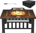 Tuoze 32-inch Fire Pits Outdoor Patio Metal Multifunctional Firepit Table with Waterproof Cover for Camping Bonfire Party Picnic BBQ Backyard Garden Outside Heatingblack