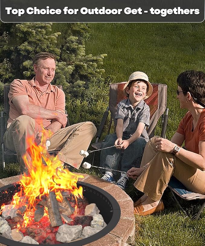 36 Inch Smokeless Fire Pit Ring Insert Outdoor Heavy Duty Metal Steel DIY Firepit Rim Liner Round Campfire Rings for Outside Wood Burning Above or In-Ground Black