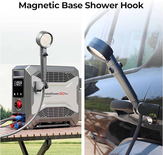 FOGATTI InstaShower GO Pro Portable Propane Hot Shower System 22000 BTU Instant Water Heater with 5000mAh Built-in Battery 12V Pump All-in-One Outdoor Shower for Camping Pets &amp Off-Grid Use