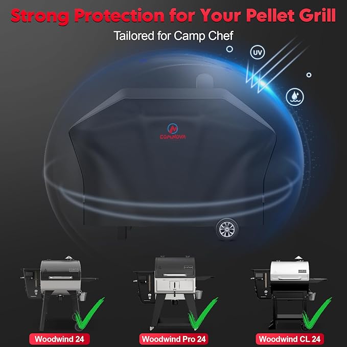 Comnova Pellet Grill Cover for Camp Chef 24 Series - 600D Premium Smoker Cover Waterproof &amp Heavy Duty for Camp Chef Woodwind 24 Woodwind Pro 24 PG24 PG24WWSB SmokePro SG24 DLX 24 and More