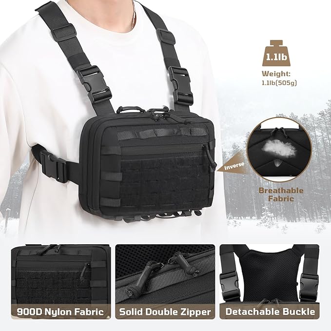 Outdoor Tactical Chest Bag Chest Rig Pack EDC Molle Utility Chest Pouch for Workouts Hiking Fishing
