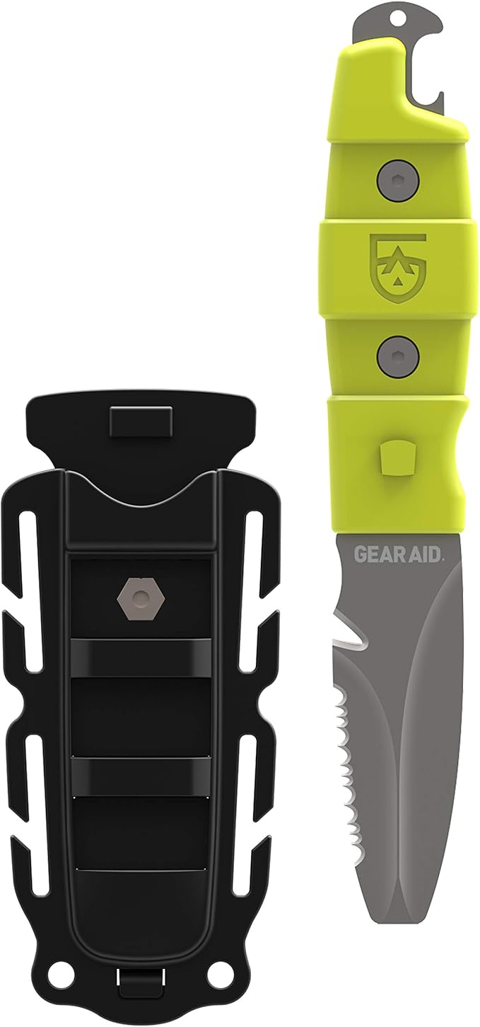 GEAR AID Akua Blunt Tip Paddle Knife with Serrated Blade and Quick Release Sheath Titanium-Coated 3” Blade