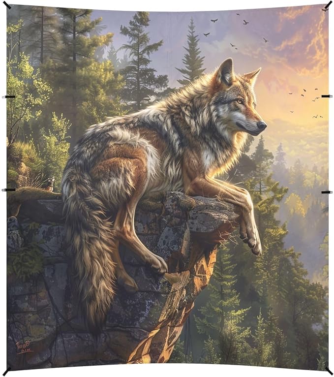 ALAZA Wild Wolf Cliff Forest Beach Tent Sun Shelter UPF50+ Protection Beach Shade Canopy w/ 4 Sandbags for Outdoor Camping Fishing Backyard Fun Picnic 10x9 ft