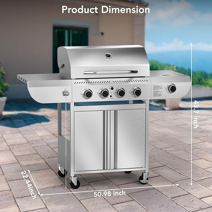 Electactic G41 Pro BBQ GrillHeavy-Duty Stainless Steel Gas Grill 4 Burner Gas Grill with Side Burner42000 BTU Propane Grill for Outdoor CookingBarbecueGarden and Patio Backyard