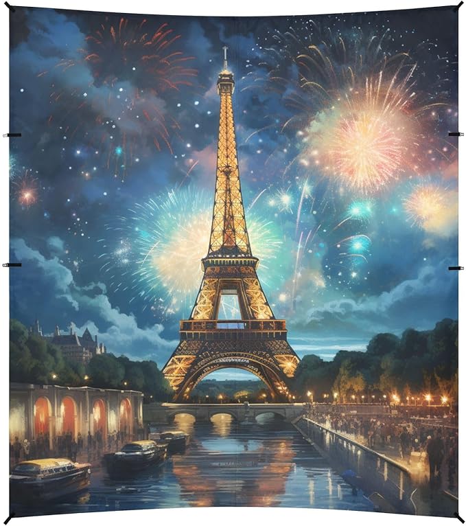 ALAZA Eiffel Tower City of Paris July 14th Celebration Beach Tent Sun Shelter Portable Canopy Sunshade for Outdoor Camping Picnics Backyard Fun 10x9 ft