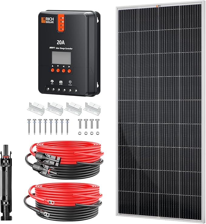 RICH SOLAR 200 Watt Solar Kit Contains High Efficiency 200W Monocrystalline Panel with 9 busbars and 20A MPPT Controller