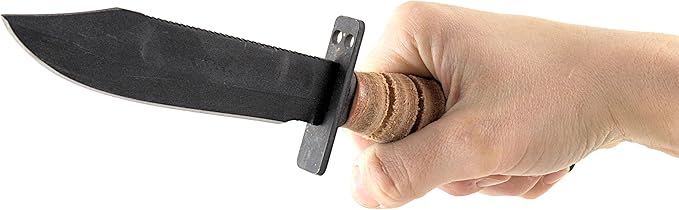 Ontario Knife Company 499 Air Force Survival Knife 5 Sawback Blade with False Top Edge and Blood Grooves Natural Leather Handle and Sheath - 6150 (Color May Vary)Black