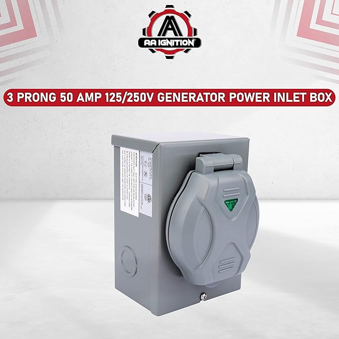 50 Amp Generator Inlet Box - NEMA SS2-50P Power – Waterproof Outlet - RV Outdoor/Indoor Weatherproof Use - 125/250V Up to 12500 Watts – 3R Plug ETL Listed