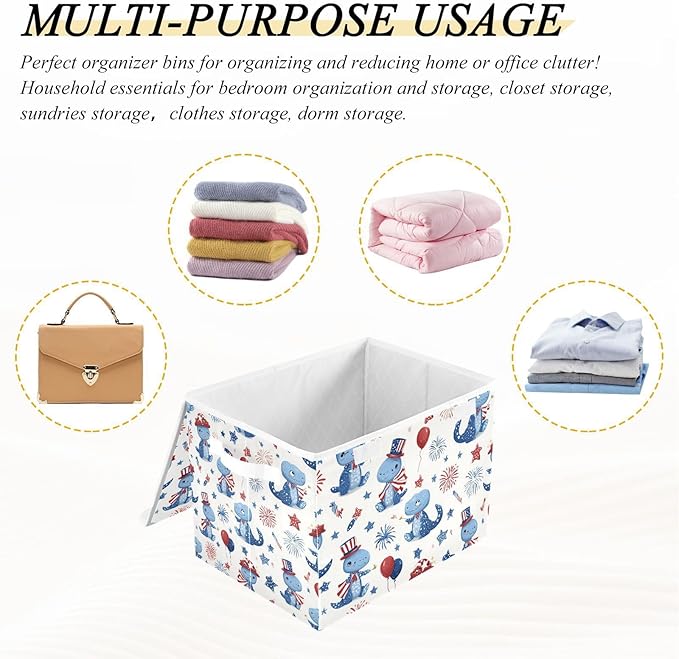 Collapsible Storage Bins with Lids Decorative Fabric Storage Cubes Closet Organizer and Storage Basket Boxes Containers for Clothes Box Chest Folding Rectangle Blue Dinosaurs Stars Ba