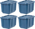 IRIS USA 4-Pack 12 Gallon Storage Bins with Lids |Made in USA| Heavy Duty Eco-Friendly Plastic Tote Containers for Truckbed Tool Box Organization Large - Navy