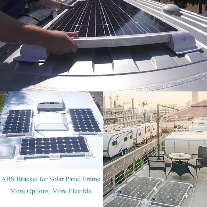 Solar Panel Mounting Brackets ABS Corner Bracket Kit 7PCS Drill-Free Widely Used on Roofs of RV Caravans Vehicles Camper Vans Sheds Garages Deck of Boats White