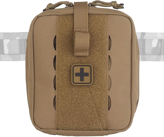 Tactical Camo IFAK Pouch MOLLE Medical Organizer with Elastic Storage Board Front Tool Slots and Rear Shear Pocket Attaches to Vest Belt or Backpack