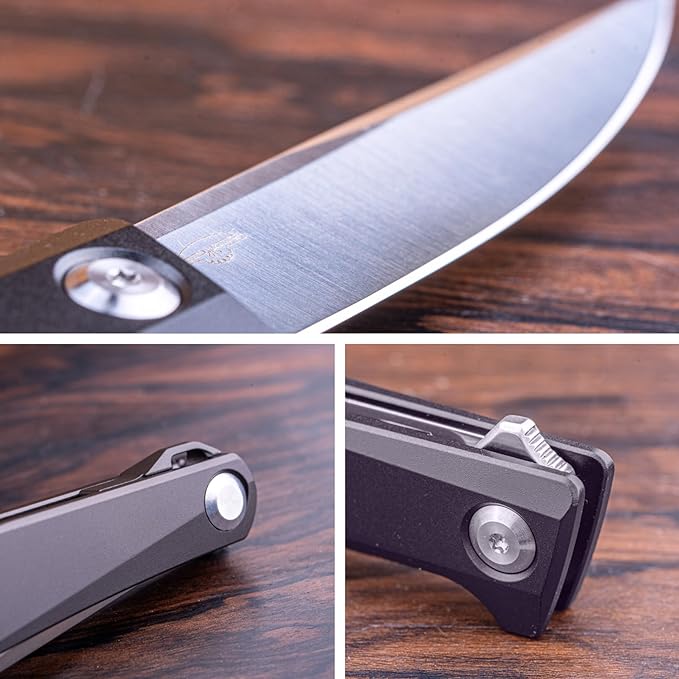 Real Steel Teres lightweight EDC Flipper Knife 3.11'' Nitro-V ‎Satin Hollow-Ground BladeAluminum HandleLiner Lock Knife Gentleman's Knife with Pocket ClipHunting Camping Hiking Fishing Knife Gift