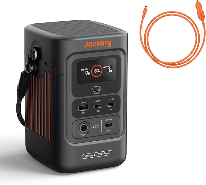 Jackery Portable Power Station Explorer 240D 256Wh Backup Lithium Battery with Car Charger Cable (DC8020)