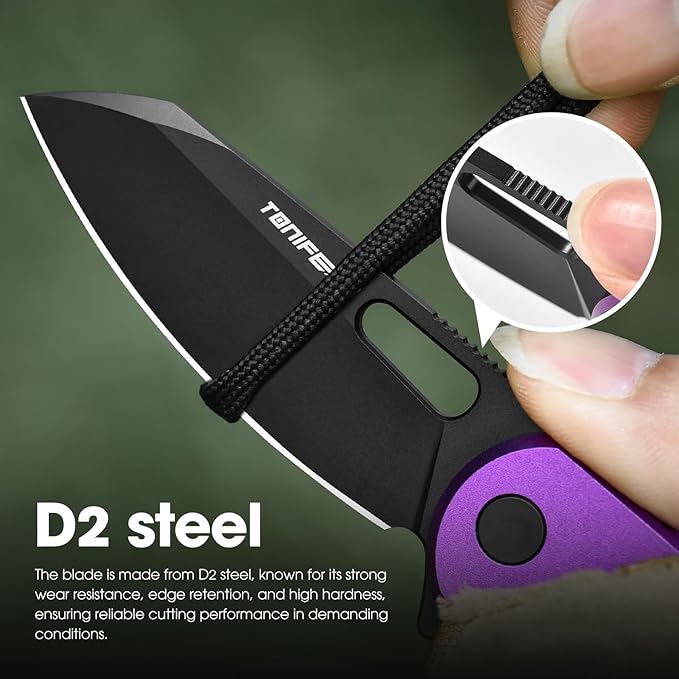 TONIFE Galaxy Mini Folding Knife with D2 Steel Blade and Aluminum Handle EDC Pocket Tool for Camping Hiking and Survival (Purple)