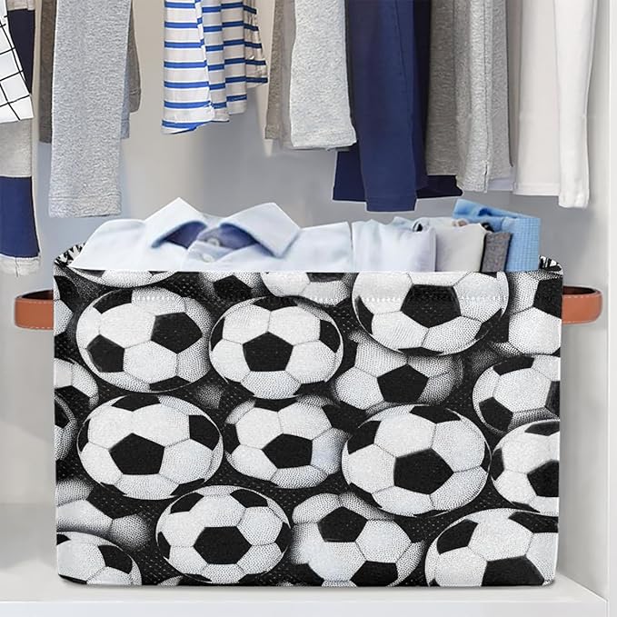 Pardick Sport Football Soccer Basket Storage Bins Large Fabric Toys Storage Cube Box with Handles Collapsible Closet Shelf Cloth Organizer Basket for Nursery Bedroom Bathroom Holiday Gift