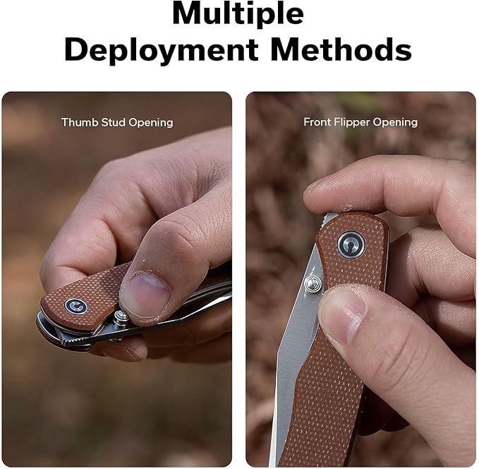 CIVIVI Clingman EDC Pocket Folding Knife with Titanium Reversible Clip 2.99 Nitro-V Blade Micarta Handle Liner Lock Knife Gift for Men Women C23065-3 (Brown)