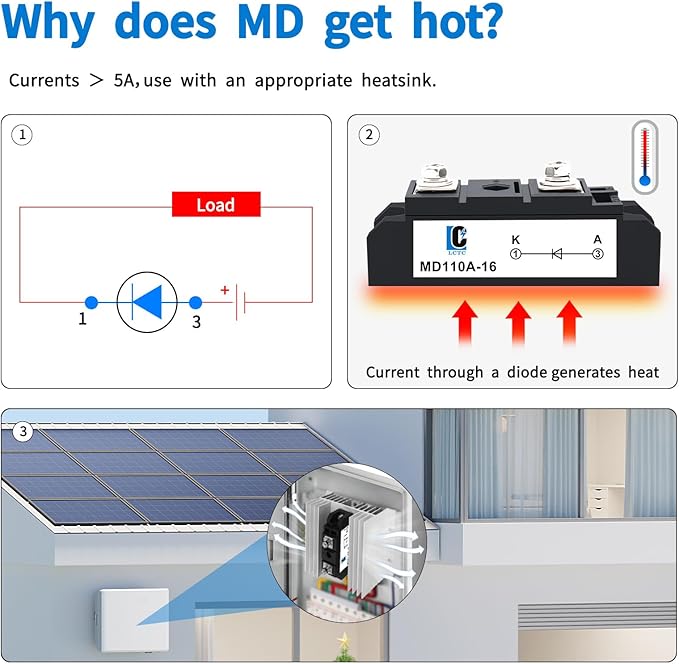 Blocking Diode Solar MD 110A with Heat Sink Suitable for 50A 100A Applications High Current Rectifier