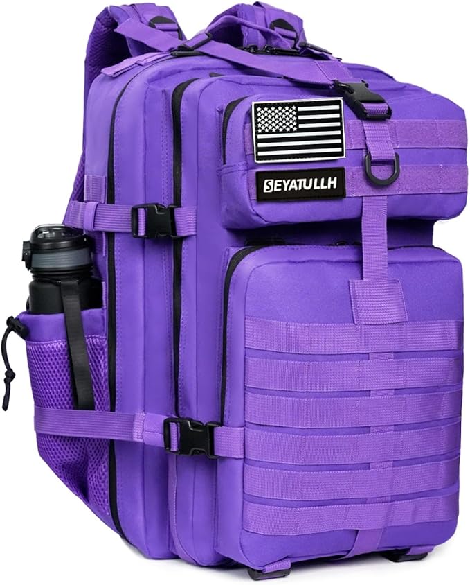 45L Military Tactical Backpack for Men &amp Women Bug Out Bag Assault pack Molle Daypack Hiking Trekking Rucksack (2.0 side pockets (purple))