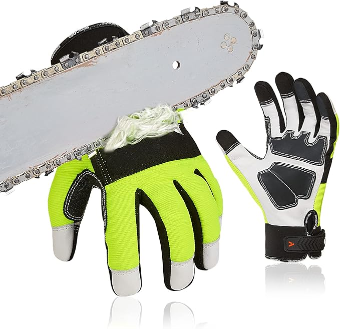 Vgo... 1Pair Chainsaw Gloves 12-Layer Chainsaw Protection on Left Hand BackGoat leather Work Gloves Mechanic Gloves