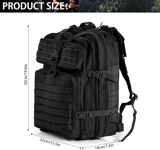aiGear Tactical Backpack for Men 45L Military Backpack 3-Day Bug Out Bag for Camping Hiking Hunting with Molle System Army Daypack (45L Black)