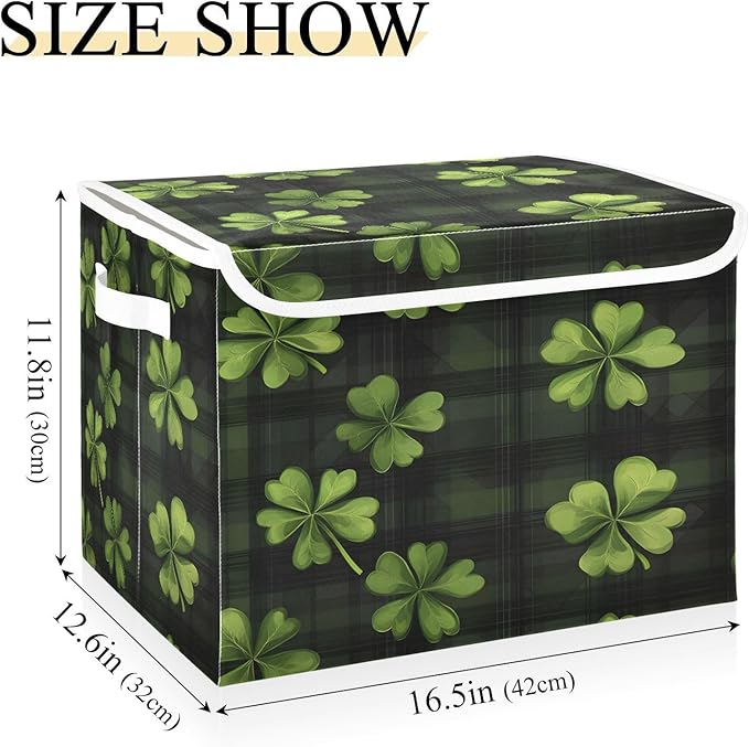 Doodle St. Patrick's Day Shamrock Pattern Foldable Storage Baskets Fabric Boxes with Handle Organizers with Flip-Top Lids Storage Bins for Home Bedroom Office