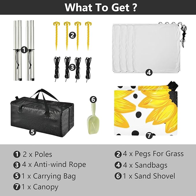Beach Canopy with Windproof Ropes &amp Sandbags Beach Tent Sun Shade Sun Shelter for Camping Trips Fishing Backyard Fun or Picnics Sunflower