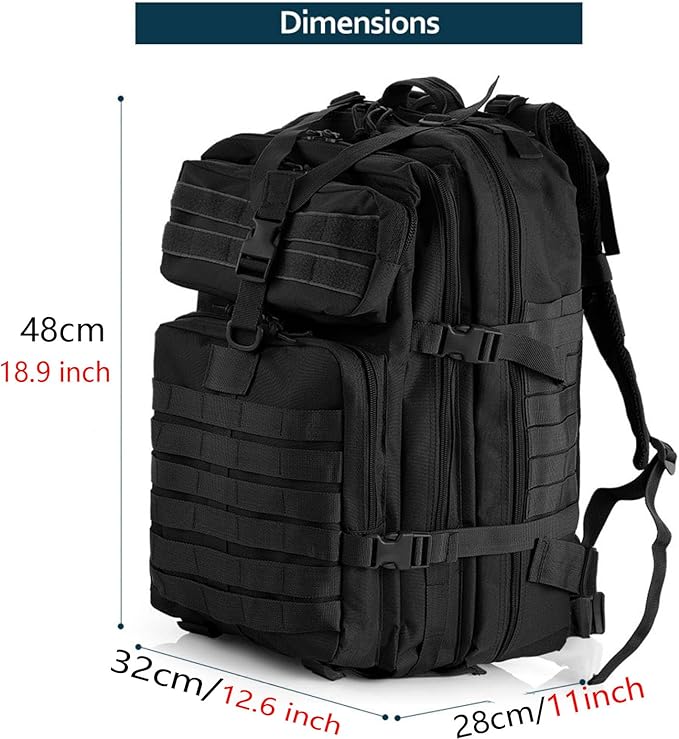 50L Sturdy Nylon Waterproof Fishing Hunting Backpack Outdoor Military Rucksacks Tactical Sports Camping Hiking Bags (Black)