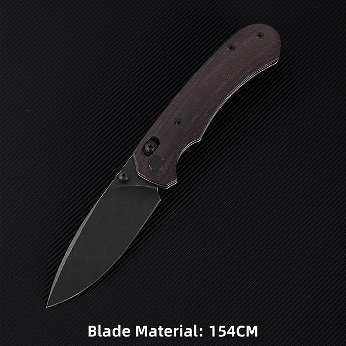 Folding Pocket Knife 3.31'' 154CM Blade EDC Knife Erogonomic Canvas Micarta Handle Pocket Knives for Men Hunting Hiking Survival Knives (Red)