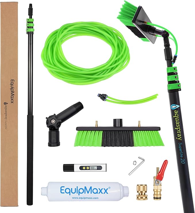 20 Feet Long Reach Solar Panel Cleaning Brush with Inline Water Filter Telescopic Extendable for Roof Mounted Solar Panel and Window Cleaning: Water Fed Pole Cleaning Kit