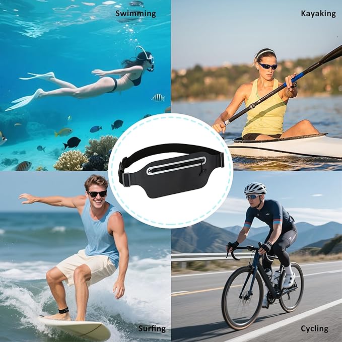 Large Waterproof Fanny Pack for Swimming Small Dry Bag Kayaking Boating Floating Snorkeling Beach Travel Water Proof Pouch Running Belt for Phone iPhone Women Men Kids Girls Black Waist Bag