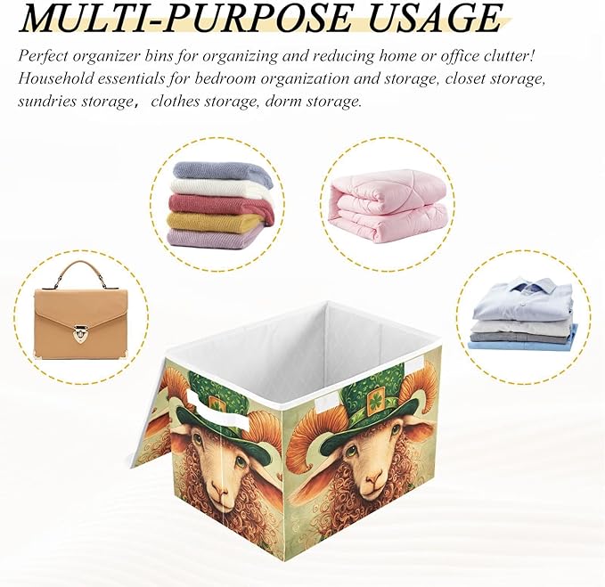 Storage Cube with Lid Sheep Saint Patrick’s Day Print 16.5×12.6×11.8 IN Collapsible Large Capacity Foldable Storage Basket Bin Organizer