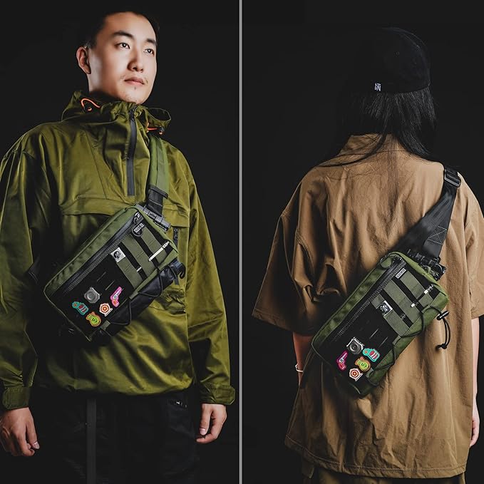 TACTICAL_GEEK Cache L3 EDC Sling Bag Chest Lightweight Shoulder Daypack 500D Nylon Travel Hiking Concealed CarryCrossbody Bag Tactical Backpack Hiking Ambidextrous Strap Green