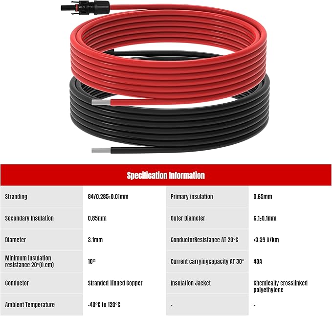 20Ft 10AWG Solar Panel Extension Cable 10 AWG Solar Extension Cable 10 Gauge 20 Feet Solar Wire with Solar Panel Female Male Waterproof Connectors for RV Boat Home (10 AWG-20Ft)