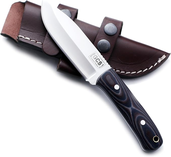GCS Handmade Micarta Handle D2 Tool Steel Tactical Hunting Knife with leather sheath Full tang blade designed for Hunting &amp EDC GCS 185