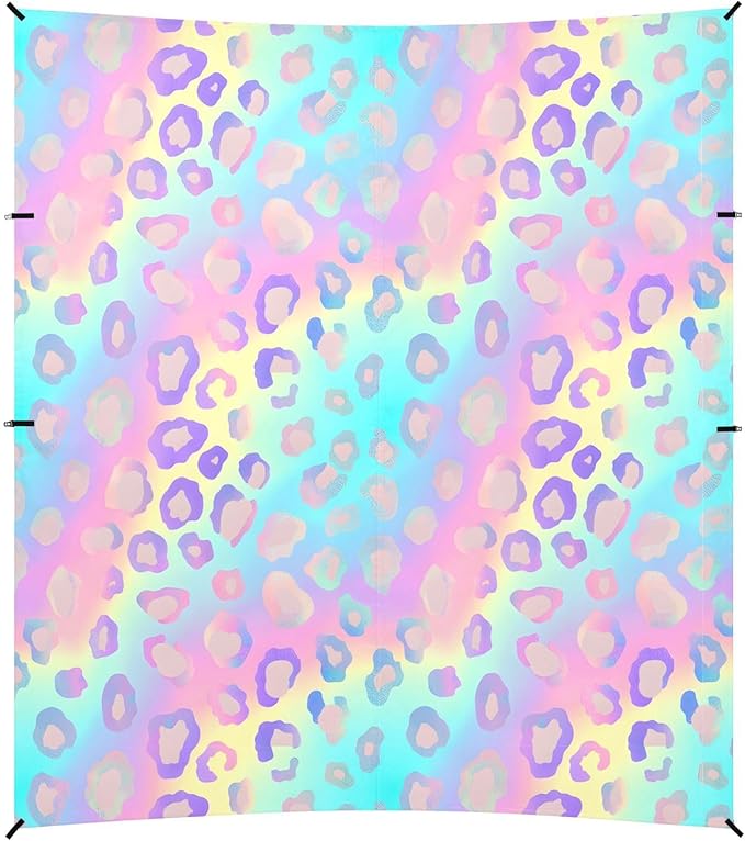 ALAZA Leopard Cheetah Print Rainbow Gradient Beach Tent Sun Shelter UPF50+ Protection Beach Shade Canopy w/ 4 Sandbags for Outdoor Camping Fishing Backyard Fun Picnic 10x9 ft