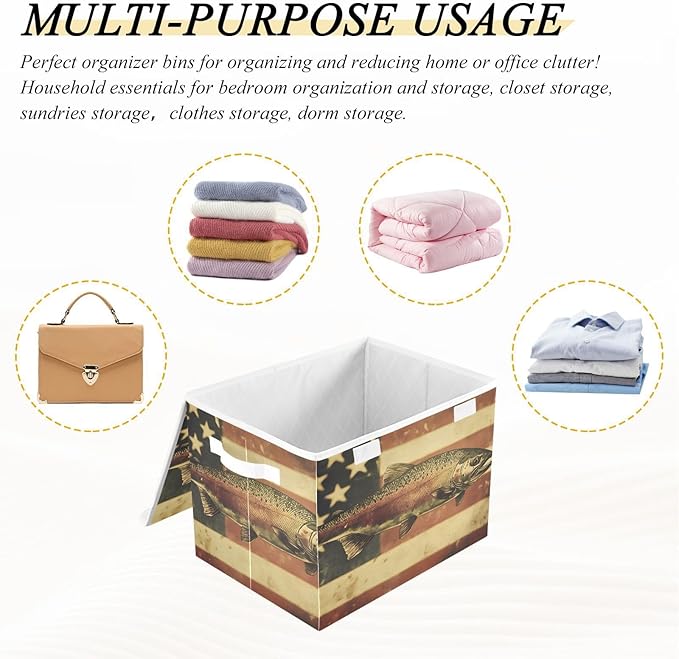 Storage Cube with Lid American Trout Print 16.5×12.6×11.8 IN 1 Pack Collapsible Large Capacity Foldable Storage Basket Bin Organizer