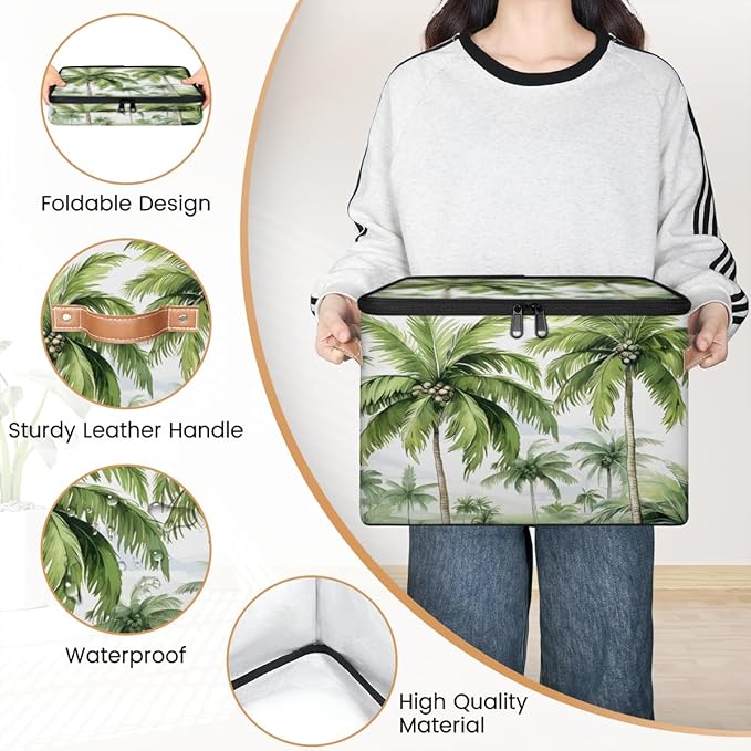 Palm Tree Storage Bins with Lids Tropical Trees Fabric Storage Boxes with Zipper Collapsible Decorative Closet Organizer Cube for Clothes Organizing Shelves