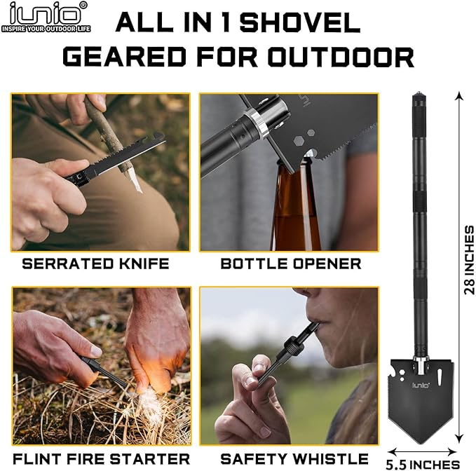 iunio Camping ShovelShovel Folding Portable Multitool Foldable Entrenching Tool Collapsible Spade for Backpacking Trenching Hiking Survival Car Emergency