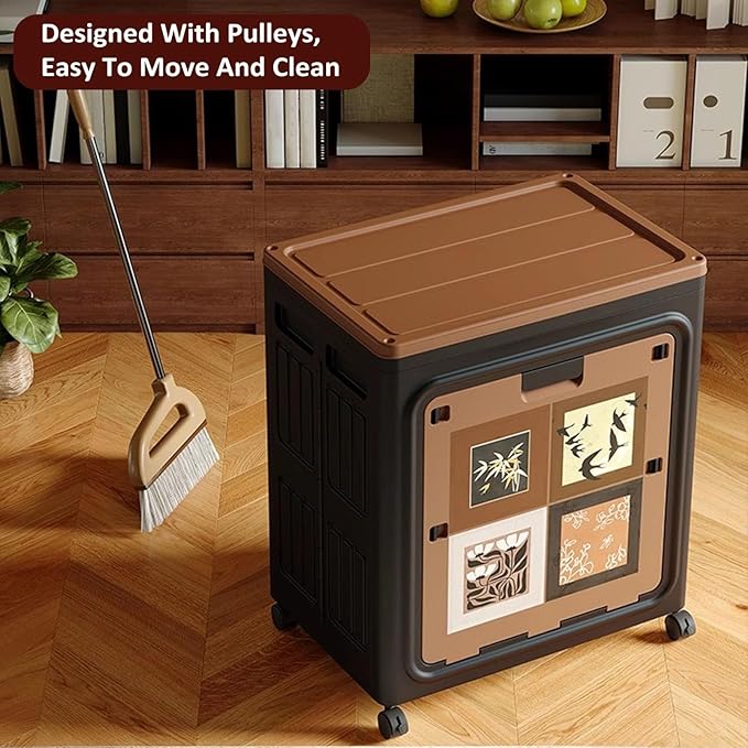 Folding Clothes Storage Box With Lid And Wheels Closet Storage Bin Large For Home Office Living Room Bedroom 148L Plastic Organizer Storage